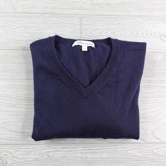 Peter Millar Other - Peter Millar Merino Wool Lyocell Sweater Men's Large Navy V-Neck Pullover
